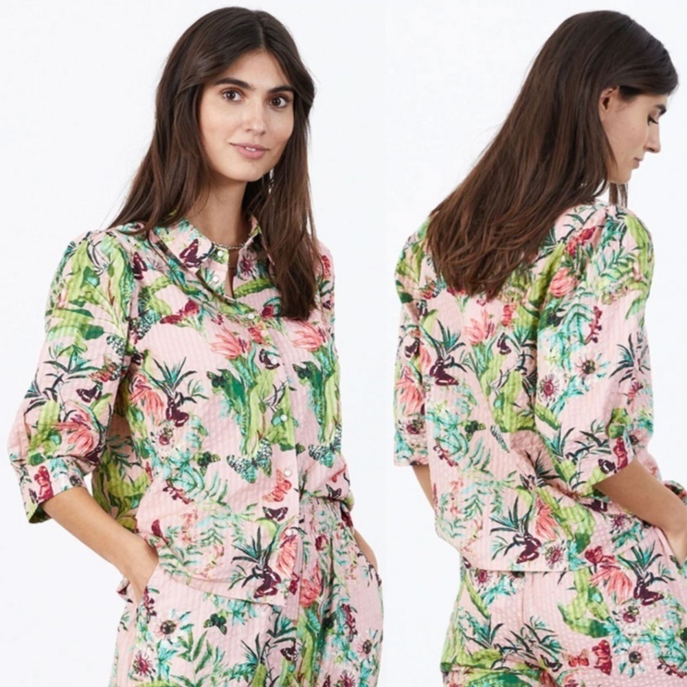 Lollys Laundry Pink Floral 74 Flower Print Bono Garden Puff Sleeve Shirt Top S